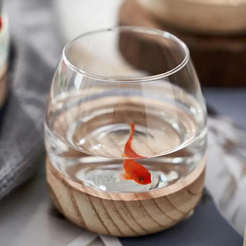 Planted Aquarium For Goldfish - Akuarium Kaca Bulat Dekoratif dengan Alas